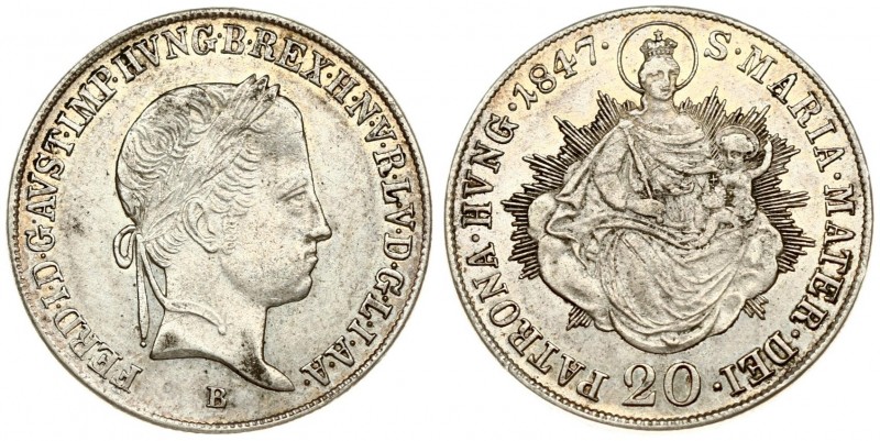 Austria Hungary 20 Krajczar 1847 B Ferdinand V(1835-1848). Averse: Laureate head...