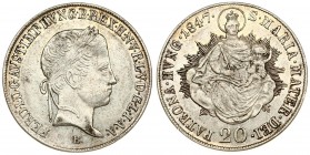 Austria Hungary 20 Krajczar 1847 B Ferdinand V(1835-1848). Averse: Laureate head; right. Averse Legend: FERD. I. Reverse: Madonna and child. Reverse L...