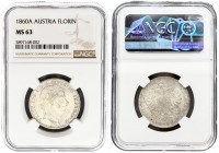 Austria 1 Florin 1860A Franz Joseph I(1848-1916). Averse: Laureate head right. Reverse: Crowned imperial double eagle. Silver. KM 2219. NGC MS 63