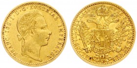 Austria 1 Ducat 1861A Franz Joseph I(1848-1916). Averse: Laureate head right. Reverse: Crowned imperial double eagle. Gold. KM 2264