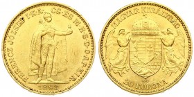 Austria Hungary 20 Korona 1893 KB Kremnitz. Franz Joseph I(1848-1916). Averse: Emperor standing. Reverse: Crowned shield with angel supporters. Gold. ...