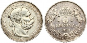 Austria Hungary 5 Korona 1900KB Franz Joseph I(1848-1916). Averse: Laureate head; right. Reverse: Angels holding crown above value and date within spr...