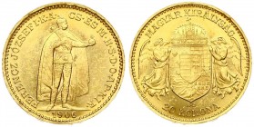 Austria Hungary 20 Korona 1906 KB Kremnitz. Franz Joseph I(1848-1916). Averse: Emperor standing. Reverse: Crowned shield with angel supporters. Gold. ...