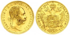 Austria 1 Ducat 1915 Vienna Franz Joseph I(1848-1916). Averse: Laureate head right heavy whiskers. Reverse: Crowned imperial double eagle. Gold. Restr...