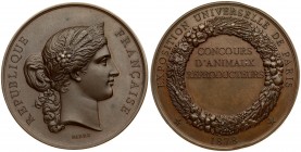 France Medal 1878 universal exhibition of Paris competition of breeding animals. Copper. Weight 64.73 gr. Diameter 50 mm.