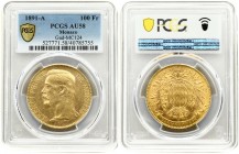 France 100 Francs Monaco 1891-A PCGS AU58. Metal: Gold (0.900). Weight: 32.26 grams. Diametre: 35.0 mm. Albert Ier (1889-1922). Paris. Obv: Prince hea...