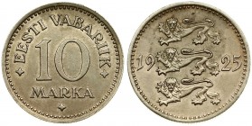Estonia 10 Marka 1925 Averse: Three leopards left divide date. Reverse: Denomination. Edge Description: Milled. Nickel-Bronze. KM 4