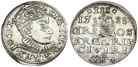 Latvia 3 Groszy 1588 Riga. Sigismund III Vasa (1587-1632). Averse: Crowned bust right. Reverse: Value; divided date; symbols and two-line inscription ...
