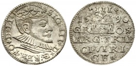 Latvia 3 Groszy 1590 Riga. Sigismund III Vasa (1587-1632). Averse: Crowned bust right. Reverse: Value; divided date; symbols and two-line inscription ...
