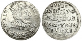 Latvia 3 Groszy 1594 Riga. Sigismund III Vasa (1587-1632). Averse: Crowned bust right (LIV). Reverse: Value; divided date; symbols and two-line inscri...