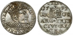 Latvia 3 Groszy 1597 Riga. Sigismund III Vasa (1587-1632). Averse: Crowned bust right. Reverse: Value; divided date; symbols and two-line inscription ...