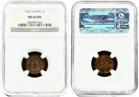 Latvia 1 Santims 1926 Averse: National arms above ribbon. Reverse: Value and date. Edge Description: Plain. Bronze. KM 1. NGC MS 64 BN ONLY 5 COINS IN...