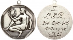 Latvia Spotrs Medal 1928. II L.S.B. 200-220-400-800m. SKR. 9.IX.28. K Wihtolin RIGA. Silver. Weight approx: 12.25g. Diameter: 36 mm.