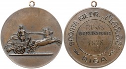 Latvia Medal 1928 Sports Companion. 'Mars' Riga first colonel. Copper. Weight approx: 16.70g. Diameter: 40 mm.