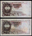 Latvia 10 Latu 1937 & 1940 Riga Banknote. Pick# 29a & 29e. № N 085951 & DA075895. Lot of 2 Banknotes
