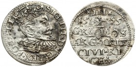 Latvia 3 Groszy 1595 Riga Sigismund III Vasa(1587-1632). Averse: Crowned bust right. Reverse: Value and coat of arms over the city sign. Silver. Scrat...