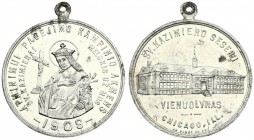 Lithuania Medal Monastery of the Sisters of St Casimir in 1909 Chicago. Aluminum. Weight approx: 6.41g. Diameter: 44 x 38 mm