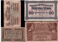 Lithuania 1-100 Mark 1918 Kaunas Banknote. Borrowing mark. Lot of 4 Banknote