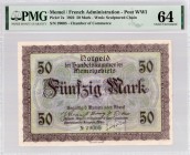 Lithuania MEMEL 50 Mark 1922 Banknote. French Administration Chamber of Commerce. Territory of Memel. Pick # 7a; 1922 50 Mark Wmk: Sculptured Chain. S...
