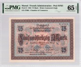 Lithuania MEMEL 75 Mark 1922 Banknote. French Administration Chamber of Commerce. Territory of Memel. Pick # 8; 1922 75 Mark Wmk: Countuored Chain. S/...
