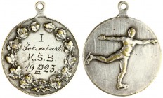 Lithuania Medal 1923 KŠB prize I-place. Prize for the sports competition 1923 VI 23. Bronze Silvered. Weight approx: 16.47g. Diameter: 39 x 33 mm