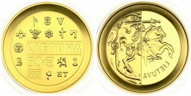 Lithuania 50 Euro 2015 Coinage in the Grand Duchy of Lithuania. Averse: The combination of a historical coin and the reverse side of a minting tool. L...