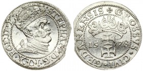 Poland 1 Grosz 1578 Gdansk. Stephan Bathory(1575-1586). Averse: Crowned and armored bust right. Reverse: Crown above symbols of free City of Danzig. S...
