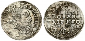 Poland 3 Groszy 1597 Poznan. Sigismund III Vasa (1587-1632). Averse: Crowned bust right. Reverse: Value and armorial above legend; date and mintmaster...