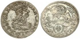 Poland 6 Groszy 1661 TLB John II Casimir Vasa (1649–1668). Averse: Large crowned bust right in linear circle. Reverse: Crown above three shields. Silv...