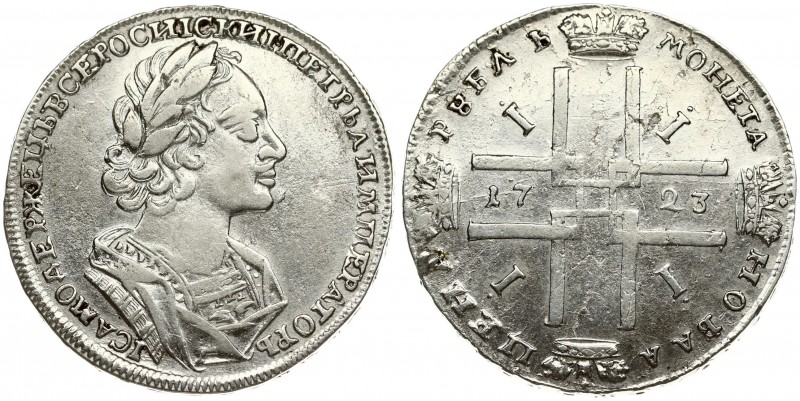 Russia 1 Rouble 1723 Moscow. Peter I (1699-1725). Averse: Laureate bust right. R...
