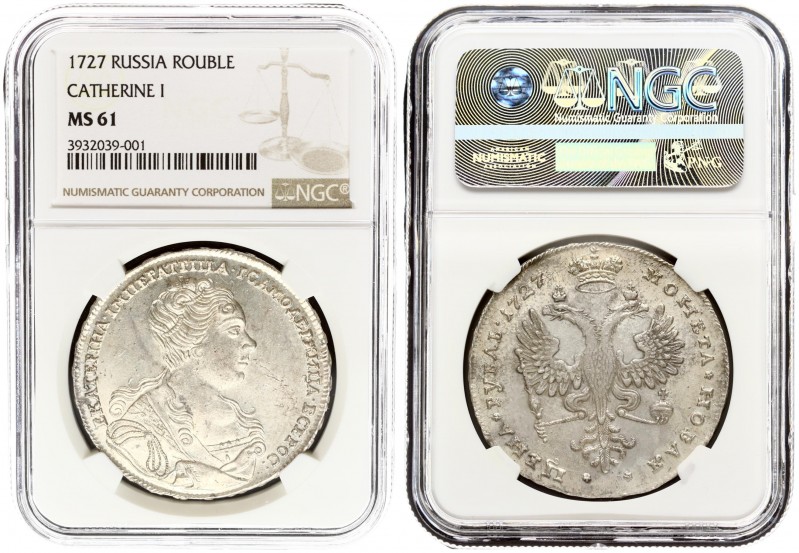Russia 1 Rouble 1727 Catherine I (1725-1727). Averse: Bust right. Reverse: Crown...