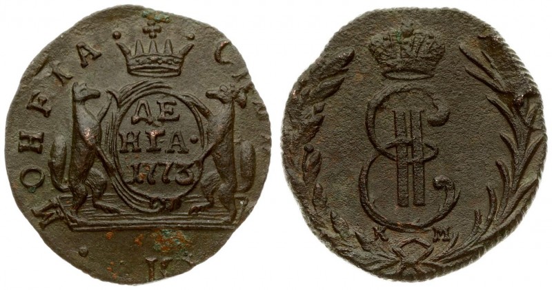 Russia 1 Denga 1773 КМ Siberia. Catherine II (1762-1796). Averse: Crowned monogr...