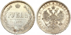 Russia 1 Rouble 1877 СПБ-НI St. Petersburg. Alexander II (1854-1881). Averse: Crowned double headed imperial eagle. Reverse: Value date within wreath....