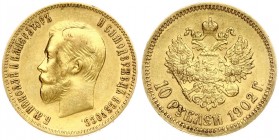 Russia 10 Roubles 1902 AP St. Petersburg. Nicholas II (1894-1917). Averse: Head right. Reverse: Crowned double imperial eagle ribbons on crown. Small ...
