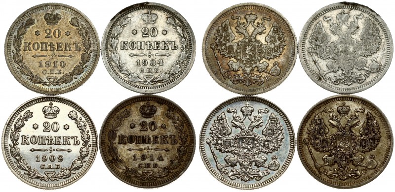 Russia 20 Kopecks 1904-1914 St. Petersburg. Nicholas II (1894-1917). Averse: Cro...