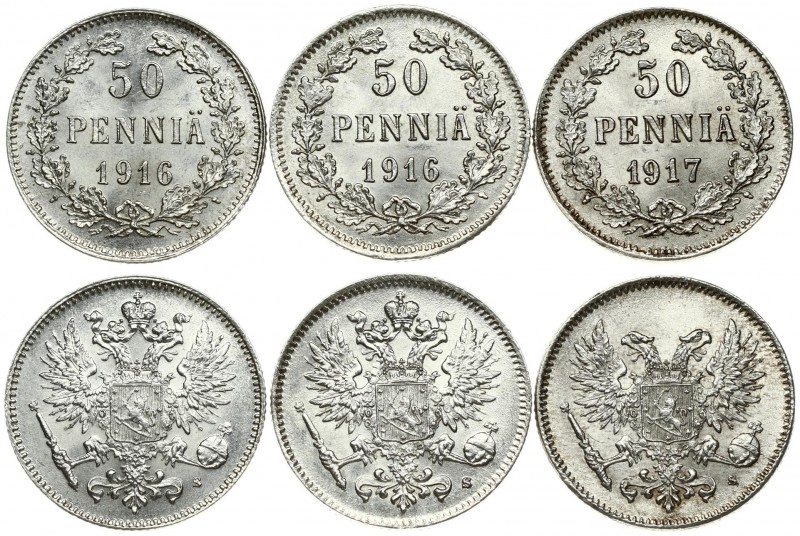 Russia For Finland 50 Pennia 1916-1917 S Nicholas II (1894-1917). Averse: Crowne...