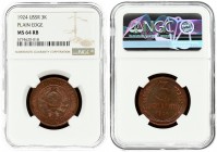 Russia USSR 3 Kopecks 1924 Plain edge. Averse: National arms within circle. Reverse: Value and date within oat sprigs. Bronze. Y 78. NGC MS 64 RB ONLY...