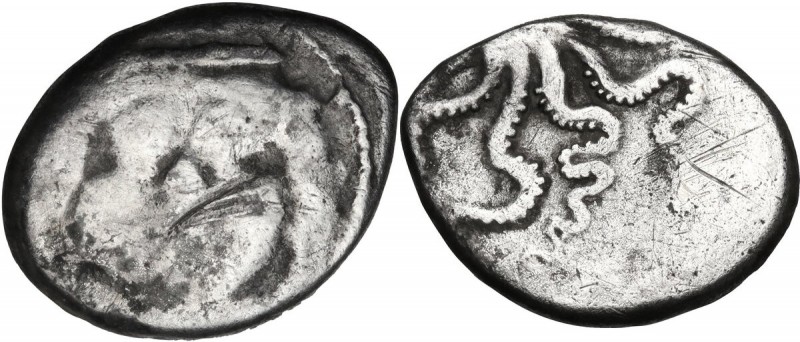 Greek Italy. Etruria, Populonia. AR 20-Asses, 3rd century BC. Obv. Facing head o...