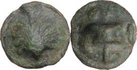 Greek Italy. Northern Apulia, Luceria. AE Biunx, c. 220 BC. Obv. Scallop shell. Rev. Astragalos; above, two pellets; below, L. Vecchi ICC 348; HN Ital...