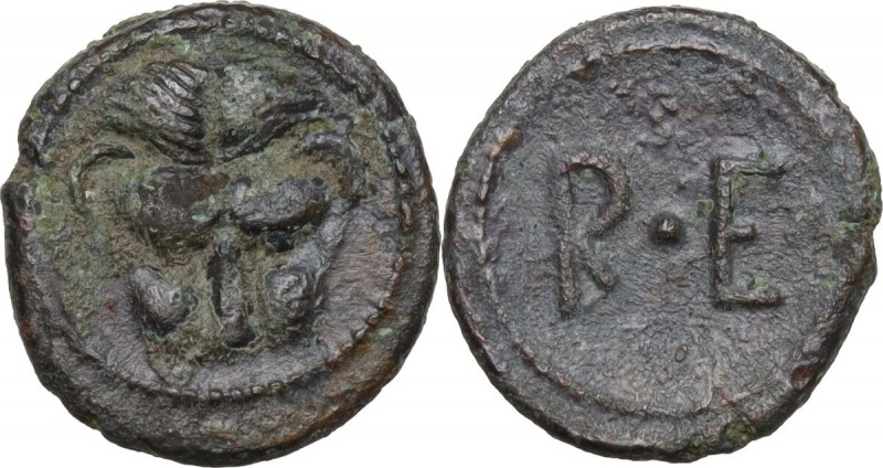 Greek Italy. Bruttium, Rhegion. AE Onkia, 450-425 BC. Obv. Mask of lion facing. ...