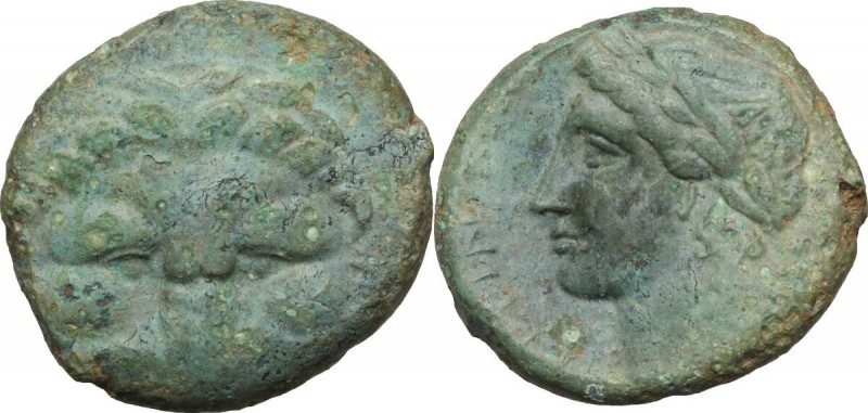 Greek Italy. Bruttium, Rhegion. AE 21 mm, 351-280 BC. Obv. Lion mask facing. Rev...