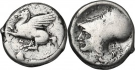 Continental Greece. Akarnania, Anactorium. AR Stater, 320-280 BC. Obv. Pegasus flying left; below, AN monogram. Rev. Head of Athena left, wearing Cori...