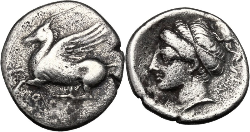 Continental Greece. Corinthia, Corinth. AR Drachm, c. 350-300 BC. Obv. Pegasos f...