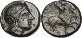 Greek Asia. Mysia, Astyra. Tissaphernes, Satrap of Mysia (400-395 BC). AE Chalkous. Obv. Helmeted head of Athena right. Rev. Tissaphernes on horseback...