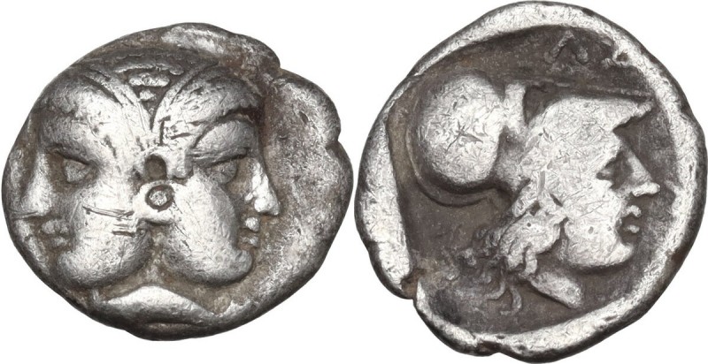 Greek Asia. Mysia, Lampsakos. AR Trihemiobol, 4th-3rd century BC. Obv. Female ja...