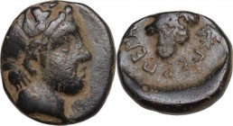 Greek Asia. Mysia, Perperene. AE 8 mm. Circa 4th century BC. Obv. Laureate head of Apollo right. Rev. ΠEPΠEPH. Grape bunch within vine. Stauber, Adram...