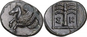 Greek Asia. Troas, Skepsis. AE 13 mm, 4th century BC. Obv. Forepart of Pegaus left. Rev. Palm tree flanked by Σ - K, all within square line. SNG Cop. ...