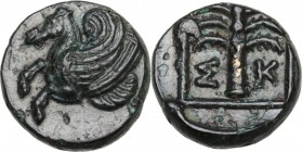 Greek Asia. Troas, Skepsis. AE 10 mm, 4th century BC. Obv. Forepart of Pegasus left. Rev. Palm tree flaked by Σ - K, all within square line. SNG Cop. ...