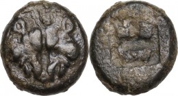 Greek Asia. Lesbos, unattribuited early mint. BI 1/12 Stater, c. 500-450 BC. Obv. Confronted boars’ heads. Rev. Quadripartite incuse square. HGC 6 106...