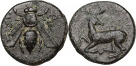 Greek Asia. Ionia, Ephesos. AE 13 mm, 387-295 BC. Obv. Bee. Rev. Stag kneeling left, head turned back. Cf. SNG Cop. 247-253. AE. 1.86 g. 13.00 mm. VF.